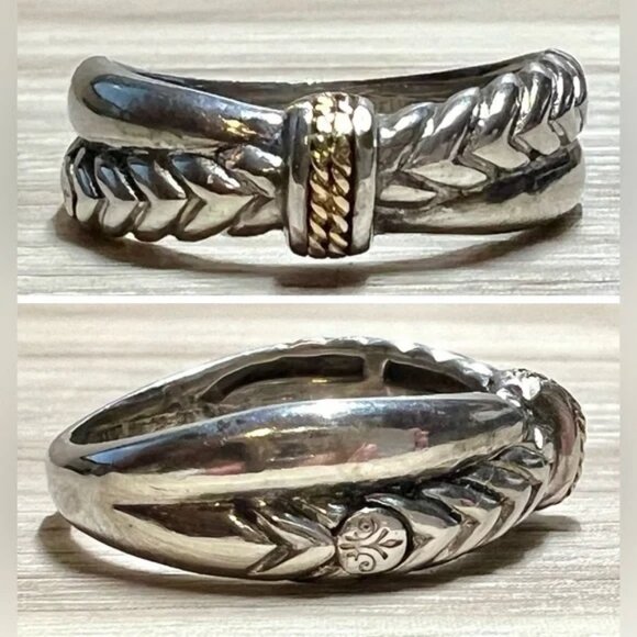 Andrea Candela Sterling Silver & 18k Yellow Gold Textured Crossover “Linea” Ring - Picture 1 of 11